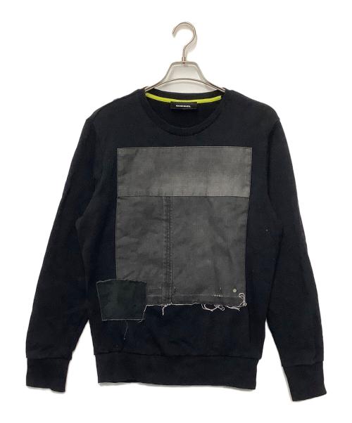 DIESEL（ディーゼル）DIESEL (ディーゼル) デニムパッチワークスウェット ブラック サイズ:Sの古着・服飾アイテム