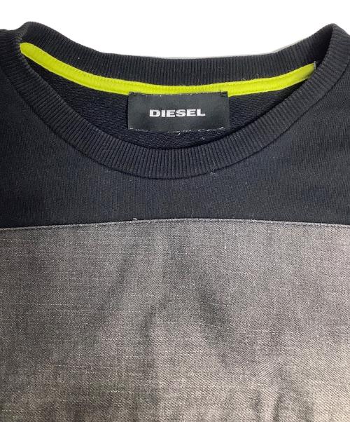 DIESEL（ディーゼル）DIESEL (ディーゼル) デニムパッチワークスウェット ブラック サイズ:Sの古着・服飾アイテム