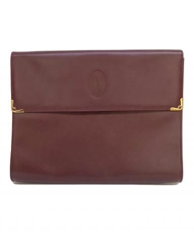 未使用　極美品　カルティエCartier ハンドバッグ　クラッチバッグ　エンジ色 MUST DE CARTIER カルティエ セカンドバッグ クラッチバッグ マスト