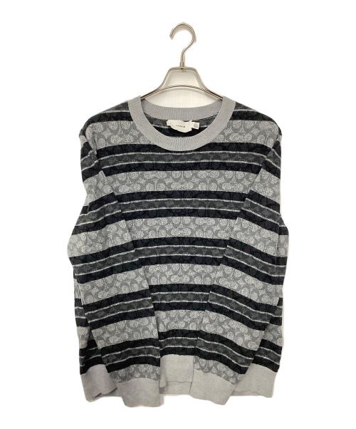 COACH（コーチ）COACH (コーチ) 薄手ニット グレー×ブラック サイズ:XLの古着・服飾アイテム
