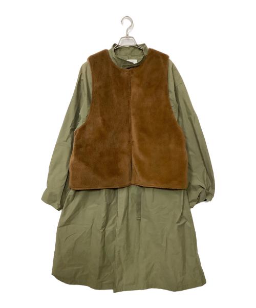 WHIMSIC（ウィムジック）WHIMSIC (ウィムジック) ファー付コート カーキ×ブラウン サイズ:Fの古着・服飾アイテム