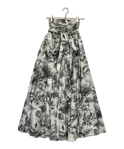 FRAY ID（フレイ アイディー）FRAY ID (フレイ アイディー) トワルドジュイギャザーボリュームスカート ホワイト×ブラック サイズ:1の古着・服飾アイテム