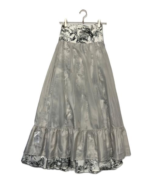 FRAY ID（フレイ アイディー）FRAY ID (フレイ アイディー) トワルドジュイギャザーボリュームスカート ホワイト×ブラック サイズ:1の古着・服飾アイテム