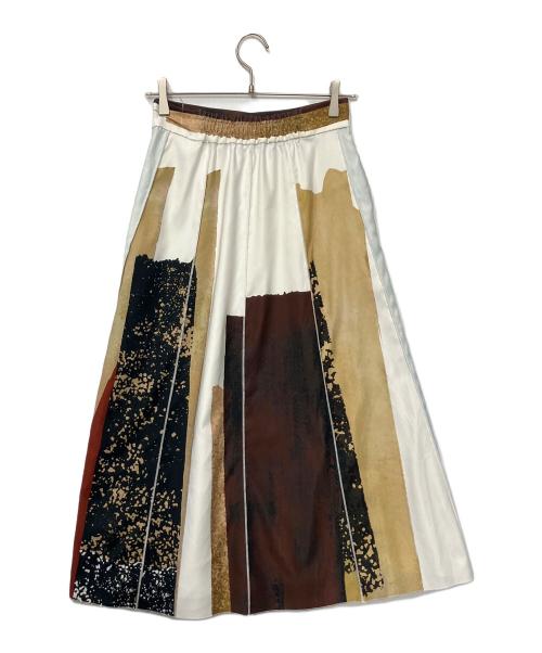 Ameri（アメリ）Ameri (アメリ) ロングスカート ホワイト×ブラウン サイズ:Sの古着・服飾アイテム