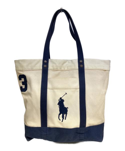 POLO RALPH LAUREN（ポロ・ラルフローレン）POLO RALPH LAUREN (ポロ・ラルフローレン) トートバッグ アイボリー×ネイビーの古着・服飾アイテム