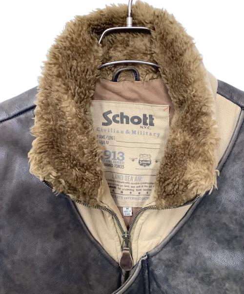 Schott（ショット）Schott (ショット) レザーベスト ブラウン×ベージュ サイズ:Mの古着・服飾アイテム