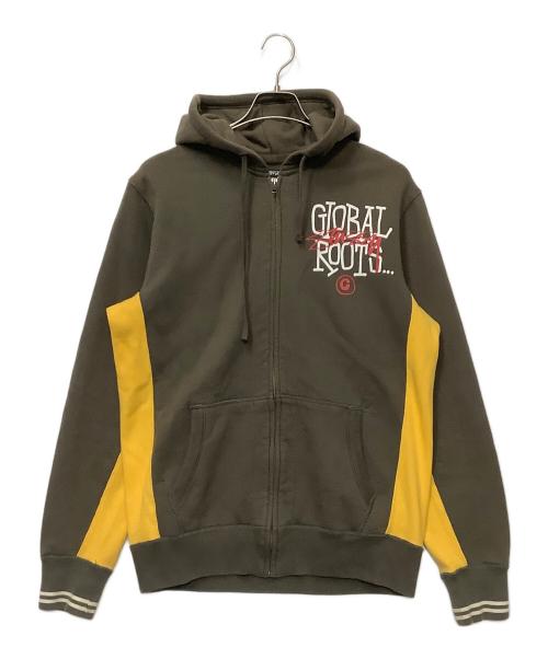 stussy（ステューシー）stussy (ステューシー) ジップパーカー カーキ×イエロー サイズ:Lの古着・服飾アイテム