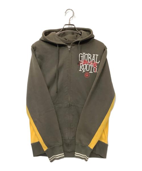 stussy（ステューシー）stussy (ステューシー) ジップパーカー カーキ×イエロー サイズ:Lの古着・服飾アイテム
