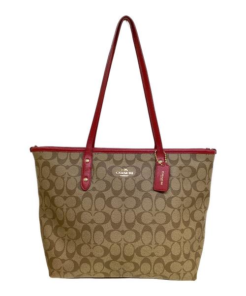 COACH（コーチ）COACH (コーチ) トートバッグ ベージュ×レッドの古着・服飾アイテム