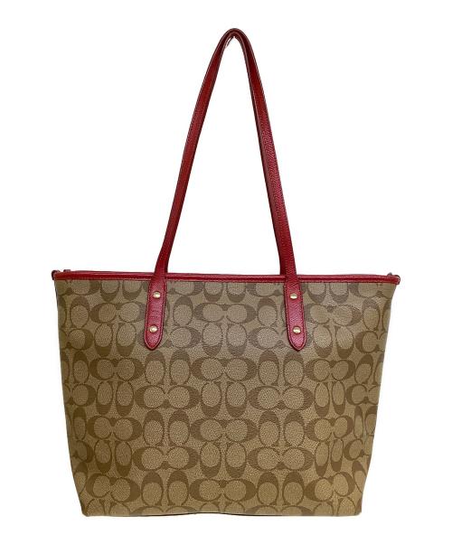 COACH（コーチ）COACH (コーチ) トートバッグ ベージュ×レッドの古着・服飾アイテム