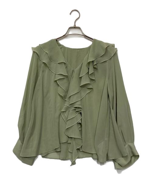 FRAY ID（フレイ アイディー）FRAY ID (フレイ アイディー) シフォンラッフルカフスデザインブラウス グリーン サイズ:Fの古着・服飾アイテム