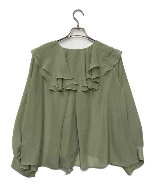 FRAY ID（フレイ アイディー）FRAY ID (フレイ アイディー) シフォンラッフルカフスデザインブラウス グリーン サイズ:Fの古着・服飾アイテム