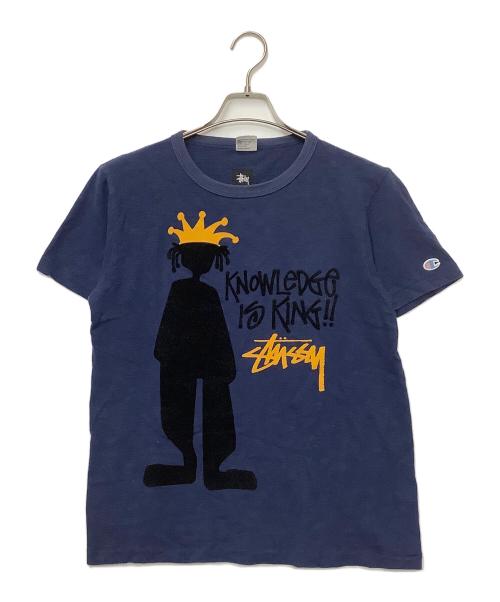 stussy（ステューシー）stussy (ステューシー) Champion (チャンピオン) 半袖カットソー ネイビー サイズ:Sの古着・服飾アイテム