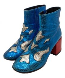 MM6 Maison Margiela（エムエムシックスメゾンマルジェラ）の古着「サイドジップヒールブーツ」｜スカイブルー×レッド