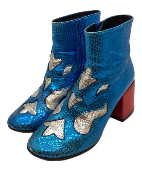 MM6 Maison Margiela（エムエムシックスメゾンマルジェラ）MM6 Maison Margiela (エムエムシックス メゾンマルジェラ) サイドジップヒールブーツ スカイブルー×レッド サイズ:37の古着・服飾アイテム