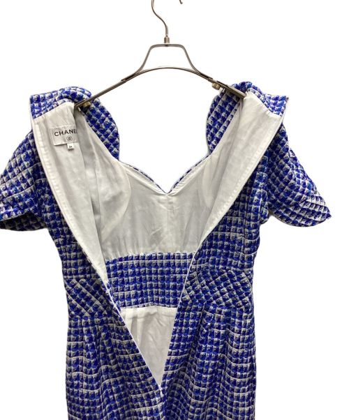 CHANEL（シャネル）CHANEL (シャネル) ツイードワンピース ブルー×ホワイト サイズ:34の古着・服飾アイテム