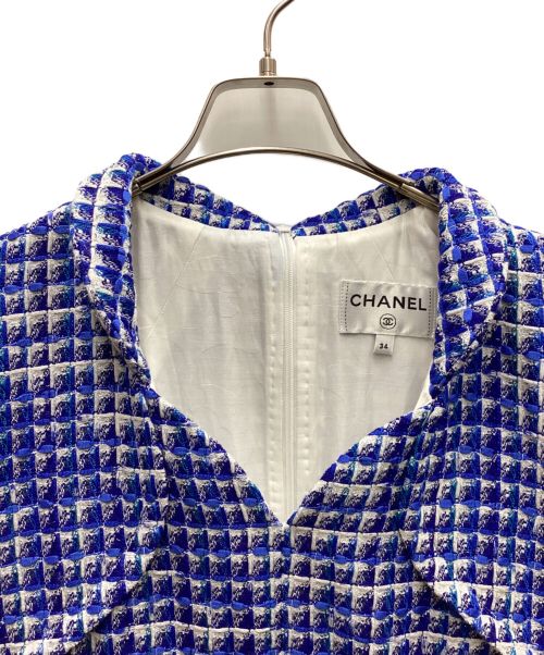 CHANEL（シャネル）CHANEL (シャネル) ツイードワンピース ブルー×ホワイト サイズ:34の古着・服飾アイテム