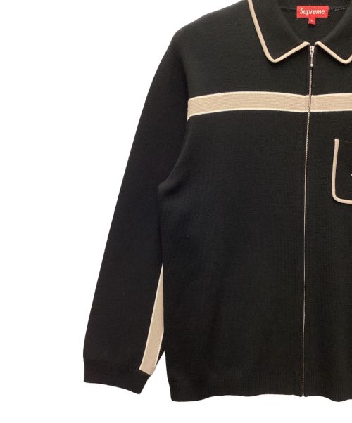 SUPREME（シュプリーム）Supreme (シュプリーム) Chest Stripe Zip Up Cardigan ブラック×ライトブラウン サイズ:XLの古着・服飾アイテム