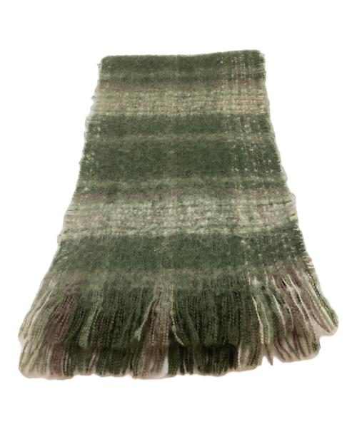 stussy（ステューシー）stussy (ステューシー) フリンジエッジ プラッドスカーフ グリーンの古着・服飾アイテム