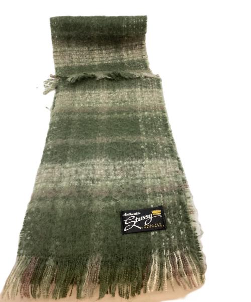 stussy（ステューシー）stussy (ステューシー) フリンジエッジ プラッドスカーフ グリーンの古着・服飾アイテム
