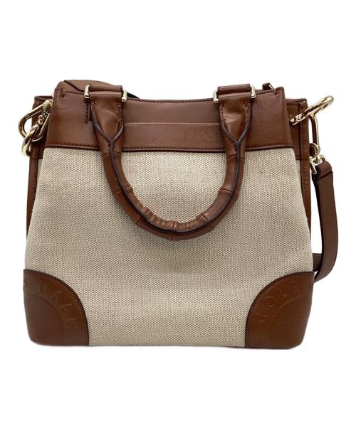 COLE HAAN（コールハーン）COLE HAAN (コールハーン) スモールキャンバスバケットバッグ ベージュ×ブラウンの古着・服飾アイテム