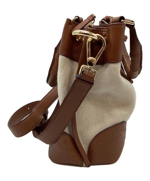 COLE HAAN（コールハーン）COLE HAAN (コールハーン) スモールキャンバスバケットバッグ ベージュ×ブラウンの古着・服飾アイテム