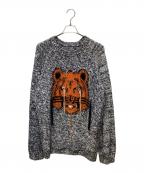 KENZOケンゾー）の古着「ニット/intarsia knit tiger jumper」｜ブルー×ホワイト