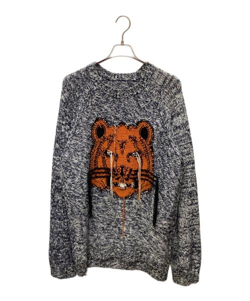 KENZO（ケンゾー）KENZO (ケンゾー) ニット/intarsia knit tiger jumper ブルー×ホワイト サイズ:Lの古着・服飾アイテム