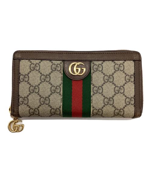 GUCCI（グッチ）GUCCI (グッチ) ラウンドジップウォレット ベージュ×ブラウンの古着・服飾アイテム