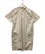 DANTONダントン）の古着「半袖プルオーバーシャツ」｜ベージュ×ホワイト
