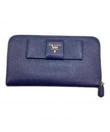PRADA（プラダ）の古着「ラウンドファスナー長財布」｜ブルー