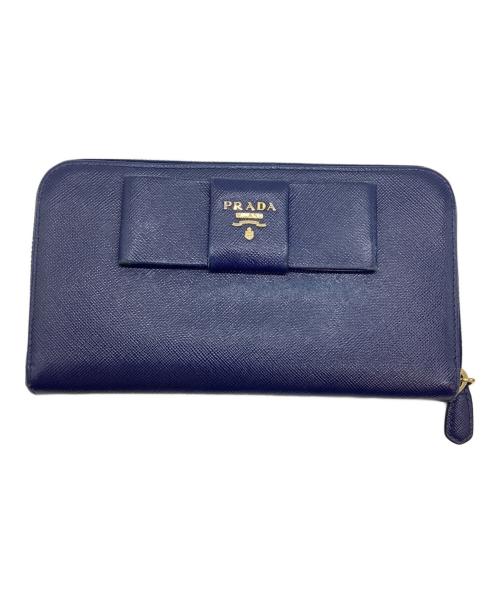 PRADA（プラダ）PRADA (プラダ) ラウンドファスナー長財布 ブルーの古着・服飾アイテム