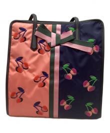 BEAMS×Kate Spade（ビームス×ケイトスペード）の古着「トートバッグ/CHERRY TOTE BAG」｜ネイビー×ピンク