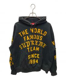 SUPREME（シュプリーム）の古着「プルオーバーパーカー/Team Flocked Hooded Sweatshirt 23SS 」｜ブラック×イエロー
