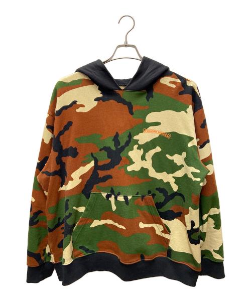 CHROME HEARTS（クロムハーツ）CHROME HEARTS (クロムハーツ) MATTY BOY (マッティーボーイ) プルオーバーパーカー/22SS PPO CAUTION HD PLVR ブラウン×グリーン×オレンジ サイズ:XXLの古着・服飾アイテム