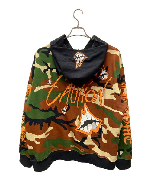 CHROME HEARTS（クロムハーツ）CHROME HEARTS (クロムハーツ) MATTY BOY (マッティーボーイ) プルオーバーパーカー/22SS PPO CAUTION HD PLVR ブラウン×グリーン×オレンジ サイズ:XXLの古着・服飾アイテム