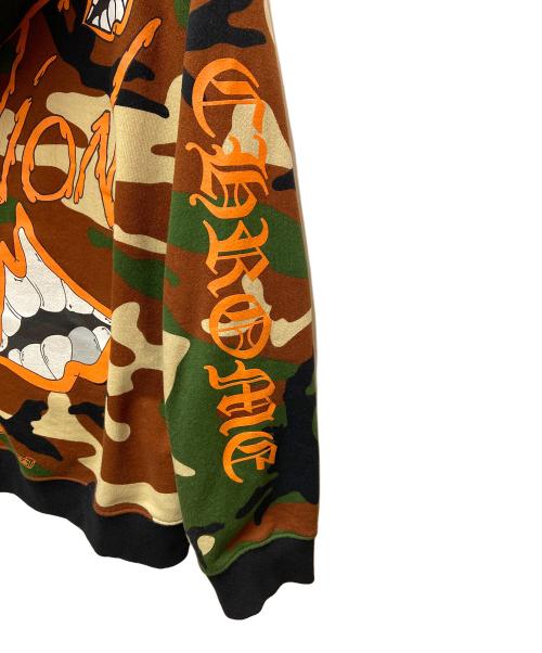 CHROME HEARTS（クロムハーツ）CHROME HEARTS (クロムハーツ) MATTY BOY (マッティーボーイ) プルオーバーパーカー/22SS PPO CAUTION HD PLVR ブラウン×グリーン×オレンジ サイズ:XXLの古着・服飾アイテム