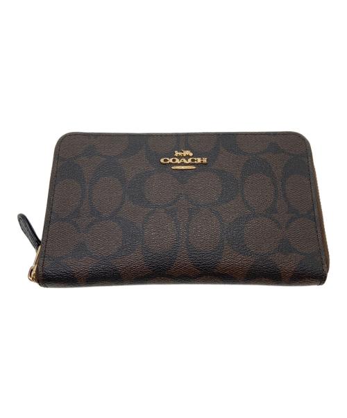 COACH（コーチ）COACH (コーチ) ラウンドファスナー財布 ブラウン×ブラックの古着・服飾アイテム