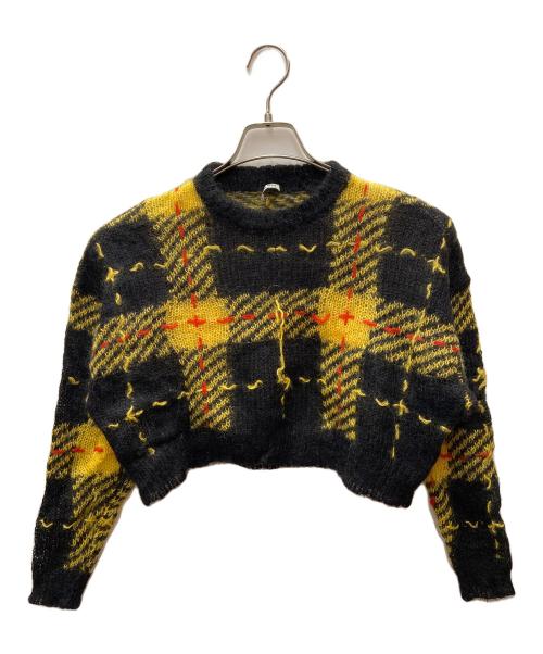 MIU MIU（ミュウミュウ）MIU MIU (ミュウミュウ) 厚手ニット ブラック×イエロー サイズ:36の古着・服飾アイテム