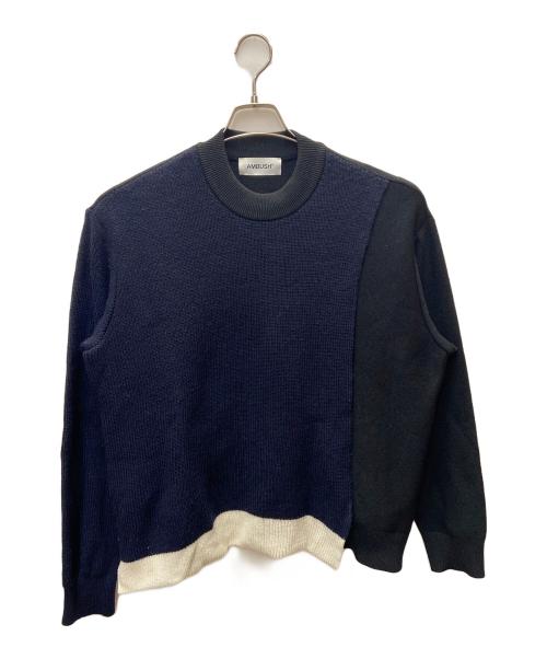 AMBUSH（アンブッシュ）AMBUSH (アンブッシュ) ニット/OVERLAP CREWNECK KNIT ブラック×ホワイト サイズ:Lの古着・服飾アイテム