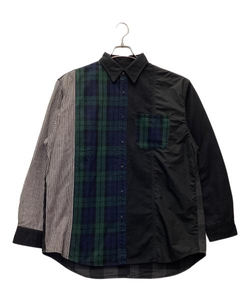 THE NORTHFACE PURPLELABEL（ザ・ノースフェイス パープルレーベル）THE NORTHFACE PURPLELABEL (ザ・ノースフェイス パープルレーベル) 長袖シャツ/Plaid Patchwork Shirt ブラック×ホワイト×ネイビー×グリーン サイズ:Lの古着・服飾アイテム