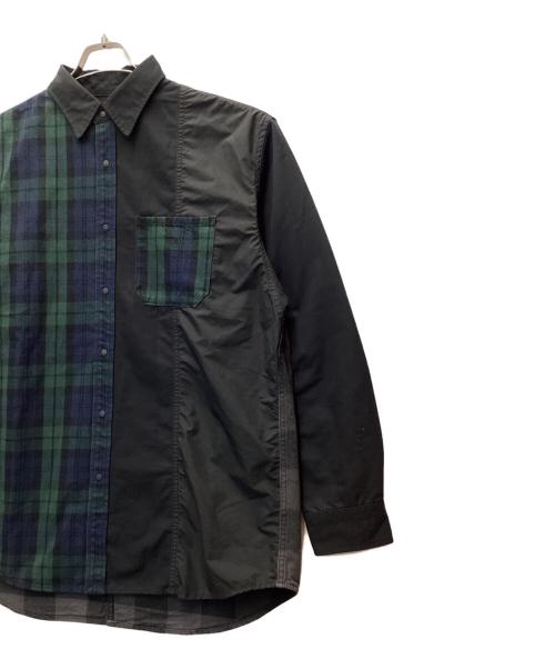 THE NORTHFACE PURPLELABEL（ザ・ノースフェイス パープルレーベル）THE NORTHFACE PURPLELABEL (ザ・ノースフェイス パープルレーベル) 長袖シャツ/Plaid Patchwork Shirt ブラック×ホワイト×ネイビー×グリーン サイズ:Lの古着・服飾アイテム
