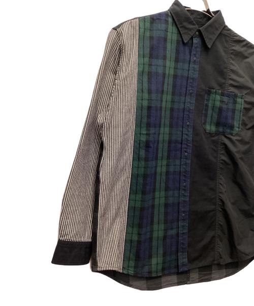 THE NORTHFACE PURPLELABEL（ザ・ノースフェイス パープルレーベル）THE NORTHFACE PURPLELABEL (ザ・ノースフェイス パープルレーベル) 長袖シャツ/Plaid Patchwork Shirt ブラック×ホワイト×ネイビー×グリーン サイズ:Lの古着・服飾アイテム
