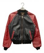 VANSONバンソン）の古着「レザーブルゾン」｜ブラック×レッド