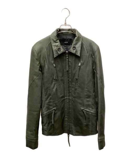 AKM（エーケーエム）AKM (エーケーエム) ラムレザージャケット オリーブ サイズ:Mの古着・服飾アイテム