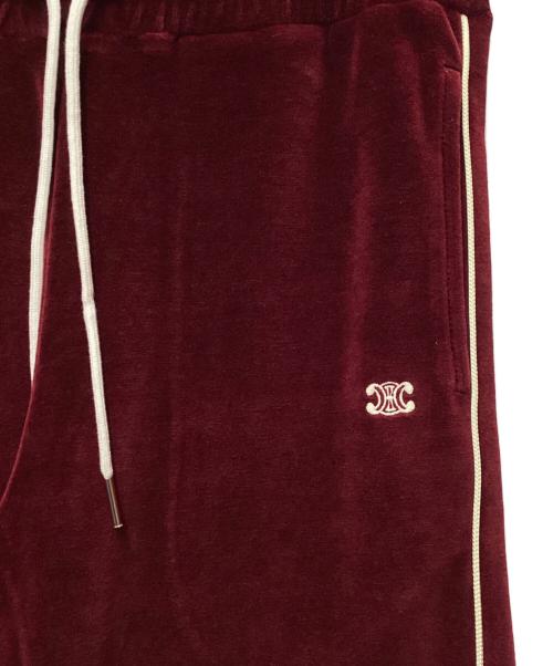 CELINE（セリーヌ）CELINE (セリーヌ) トリオンフ刺繍ベロアイージーロングパンツ ワインレッド×ホワイト サイズ:XSの古着・服飾アイテム