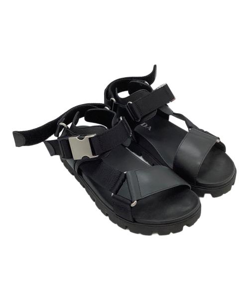 PRADA（プラダ）PRADA (プラダ) レザー切替サンダル ブラック サイズ:6の古着・服飾アイテム