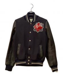 maison kitsune（メゾンキツネ）の古着「レザースリーブスタジャン」｜ブラック