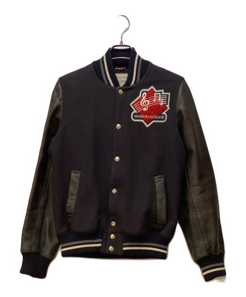 maison kitsune（メゾンキツネ）maison kitsune (メゾンキツネ) レザースリーブスタジャン ブラック サイズ:Sの古着・服飾アイテム