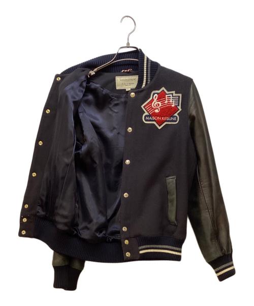 maison kitsune（メゾンキツネ）maison kitsune (メゾンキツネ) レザースリーブスタジャン ブラック サイズ:Sの古着・服飾アイテム